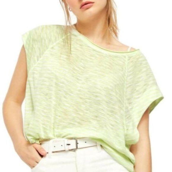 Free People Tops - Free People Halo Stripe Tee Shirt Neon Lime L